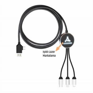 Datalı Type-C Klipsli, Işıklı Şarj Kablosu 1,15 cm Kılıfsız