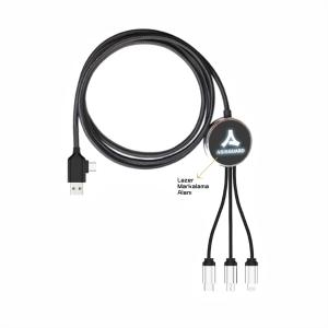 Datalı Type-C Klipsli, Işıklı Şarj Kablosu 1,15 cm Kılıfsız